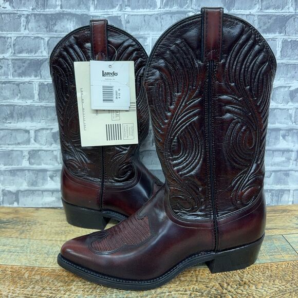 Laredo Burgundy Leather Cowboy Boots 2537 Men's Size 10.5 D New - Picture 1 of 6